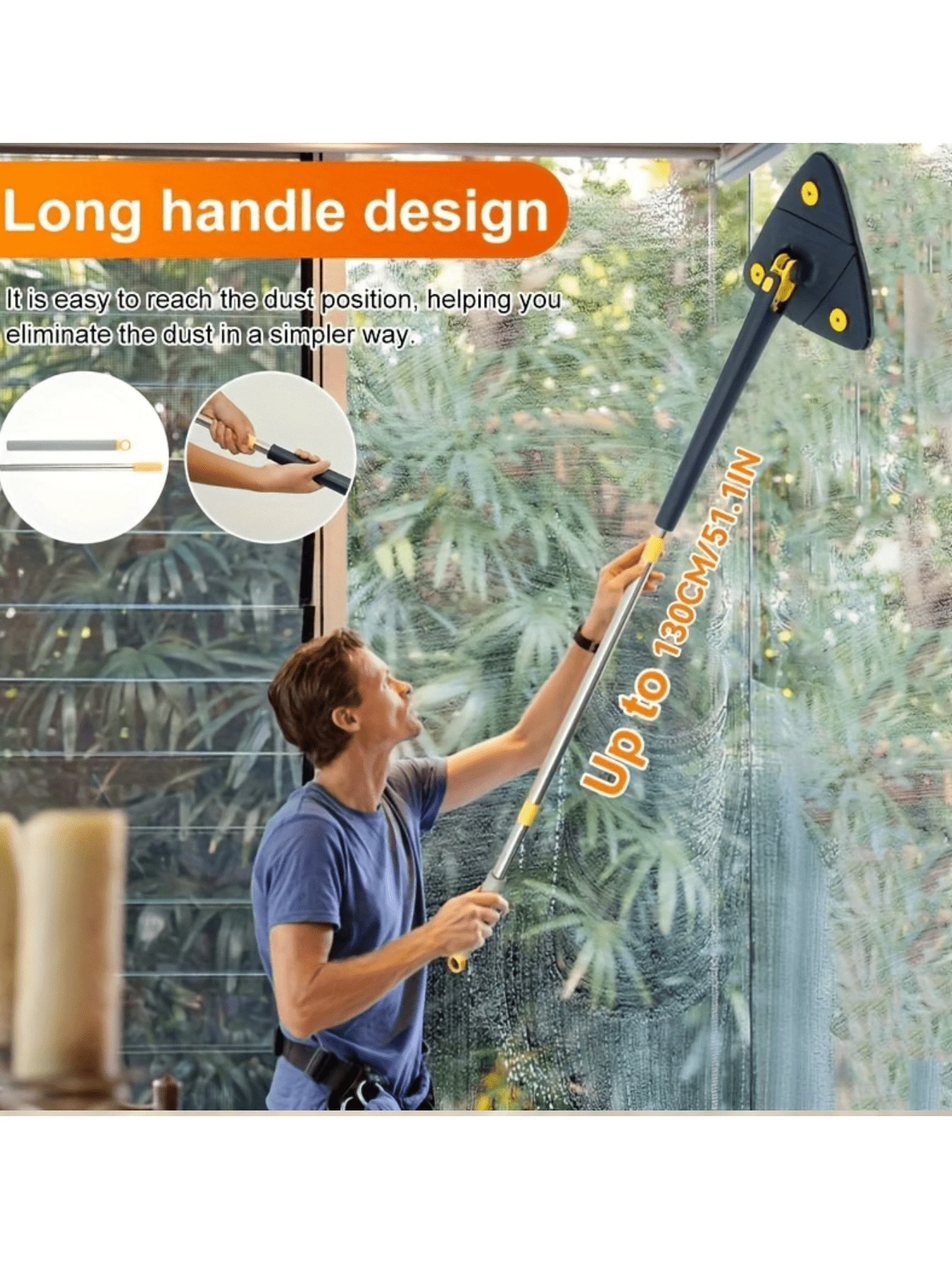 1 Set Triangle 360° Rotating Cleaning Mop, Long Handle Floor Mop, Hands ...