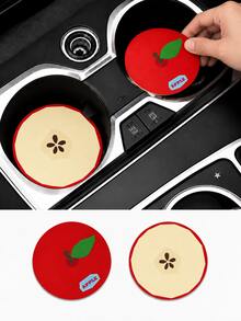 2pcs Apple-Shaped Car Cup Holder Anti-Slip Pads, Leather Material, Heat Resistant And Dirt-Proof, Universal Creative Car Interior Decoration Pads, Car Interior Decor - one-size - View 12