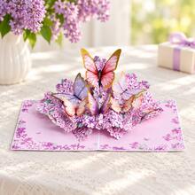 1pc Customized 3D Flower & Butterfly Greeting Card, Customizable Text Message, Purple Floral Pop-Up Card, Creative Paper Sculpture 3D Card, Foldable Blessing Card, With Envelope, Suitable For Birthday, Wedding, Anniversary, Thank You, Holiday Wishes And Daily Gifts - Multicolor - View 9