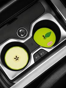 2pcs Apple-Shaped Car Cup Holder Anti-Slip Pads, Leather Material, Heat Resistant And Dirt-Proof, Universal Creative Car Interior Decoration Pads, Car Interior Decor - one-size - View 5