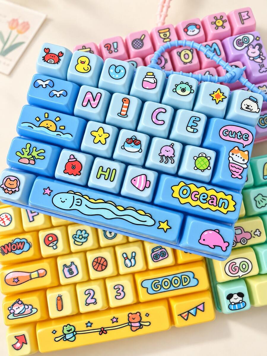 26-Key Minimalist Cartoon Stress-Relief Keyboard Toy, Fidget Keychain, Creative Tactile Click Toy, Satisfying Click Sensation, Portable Stress-Relief Button Toy, Bag Charm, Fun Gift, Clickable Stress Toy, Party Favor, Stress-Relief Desk Decoration - Multicolor - View 1