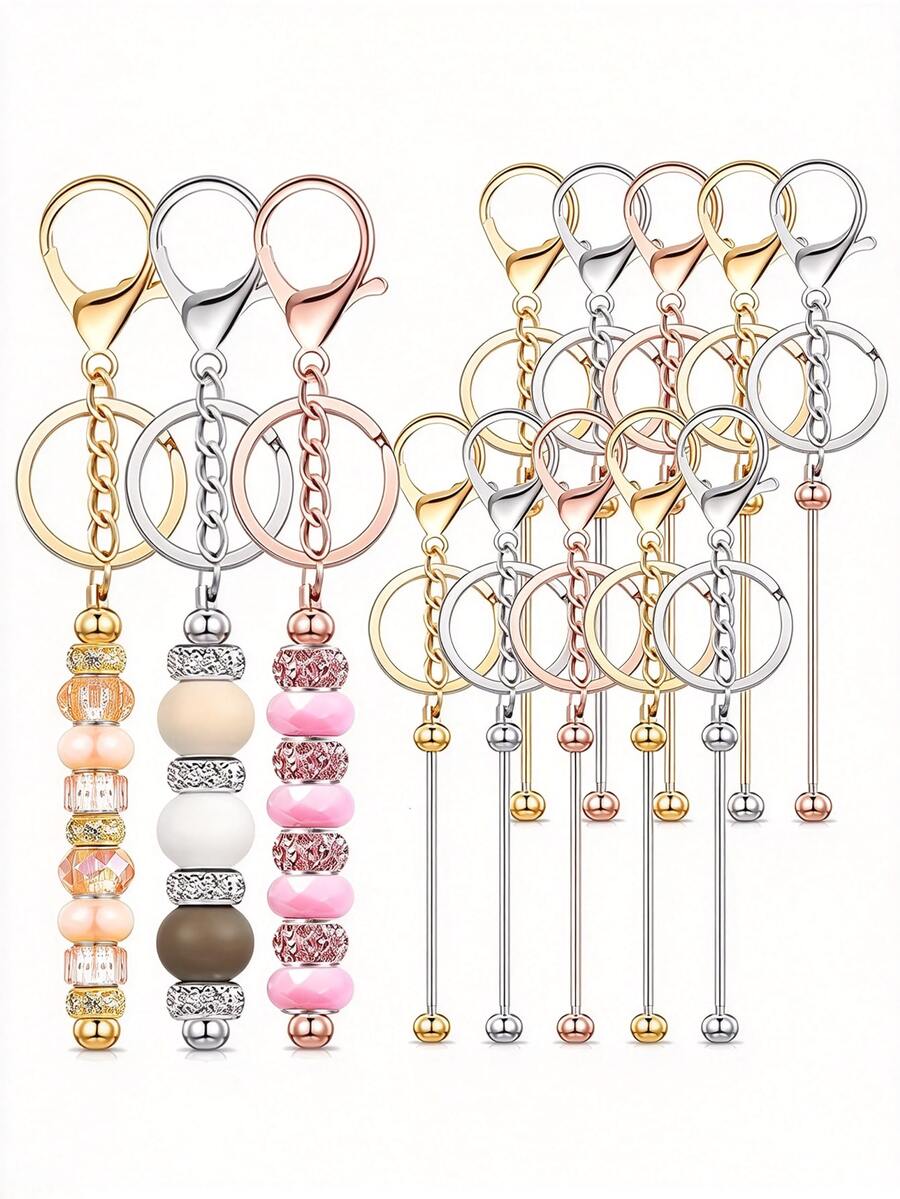 36pcs Beaded Keychain Set Includes Multiple Random Color Keychains, Multiple Storage Bags, DIY Handmade Keychain Materials, Blank Metal Keychains, Beaded Key Rings, Connecting Rods, Beaded Keychains, Decorative Accessories, Bags, Pendants And Holiday Gifts - Lobster Keychain - View 1