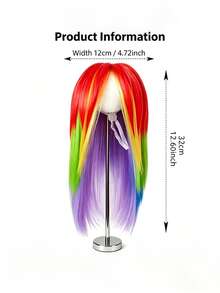 Rainbow Gradient Pet Wig, Soft Synthetic Hair Cosplay Costume Accessory, With Adjustable Strap, Suitable For Cats And Dogs, Halloween Birthday Party Photo Prop - Red - View 2
