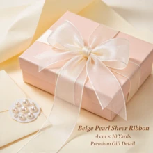 1 Roll 1.5 Inch Wide/354 Inch Long Beige Transparent Organza Ribbon, Suitable For Flowers, Gifts, Gift Wrapping, Valentine's Day, Wedding Celebration, Bouquets, Cake Decoration, Bow Ribbon - Beige - View 2