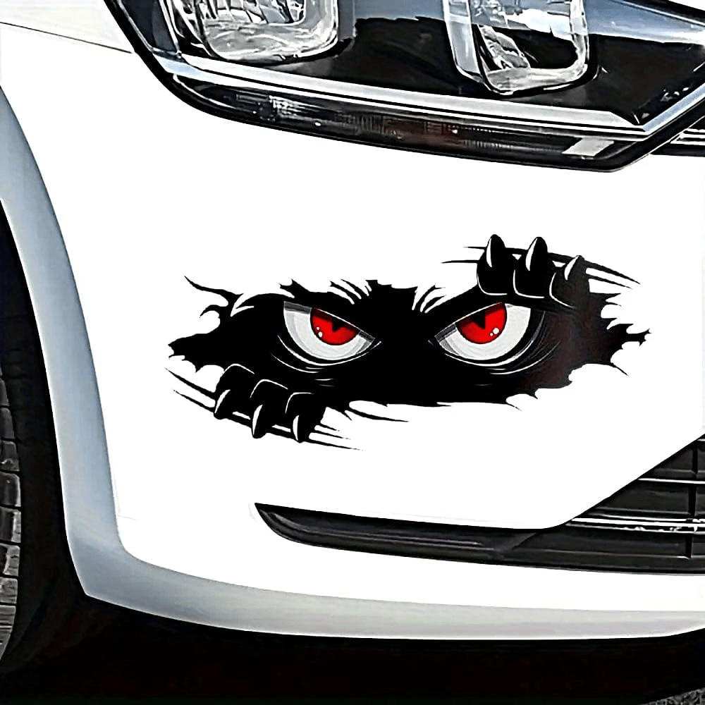 Miếng dán xe 3D Halloween hình quái vật rách mắt đỏ, decal trang trí thân xe lỗ móng vuốt cá nhân hóa, miếng dán độ xe ô tô và xe máy sáng tạo