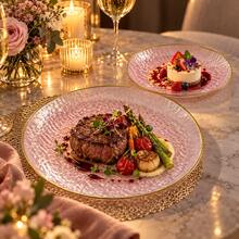 50/25/20/10pcs Pink Gold Rim Plates/Trays Set, 7.5 Inch/10.25 Inch Reusable Plates, Food Trays, Fruit And Snack Platters, Dessert And Salad Plates, Cheese And Candy Trays, Multi-Purpose Tableware For Parties, Weddings, Birthdays, Picnics, Holiday Events, Easy To Clean And Durable, Suitable For Home And Event Elegant Table Setting - View 9