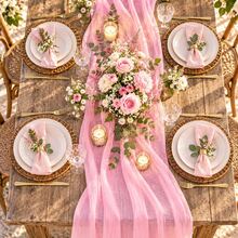 3Pcs Light Pink Cheesecloth Table Runner, Sheer Gauze Draping Fabric, Lightweight Boho Rustic Table Runner For Wedding Arch, Banquet Table, Bridal Shower, Baby Shower, Birthday Party, Wedding Reception, Photography Backdrop, Chair Decor & Home Decor - Multicolor - View 3