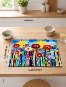 1pc Colorful Floral Patchwork Kitchen Dish Drying Mat, Rectangular Absorbent Countertop Mat, Garden Sunflower Art Pattern Sink Mat Coffee Machine Mat, Spring Summer Kitchen Dining Room Home Decor - Multicolor - View 12