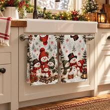 2pcs Christmas Kitchen Hand Towels, Christmas Tree, Snowflake & Gift Print Tea Towels, Holiday Kitchen Decor, Suitable For Kitchen, Bathroom, Toilet Home Decor In Winter, Christmas Gift Set - Multicolor - View 4