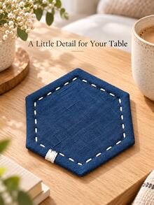 1pc Hexagon Fabric Coaster, Heat-Resistant Non-Slip Absorbent Drink Mat, Dark Blue Tabletop Protector, Suitable For Coffee Tea Cups, Minimalist Home Kitchen Restaurant Decor, Christmas Halloween Thanksgiving Holiday Gift, Room Decoration - Multicolor - View 6