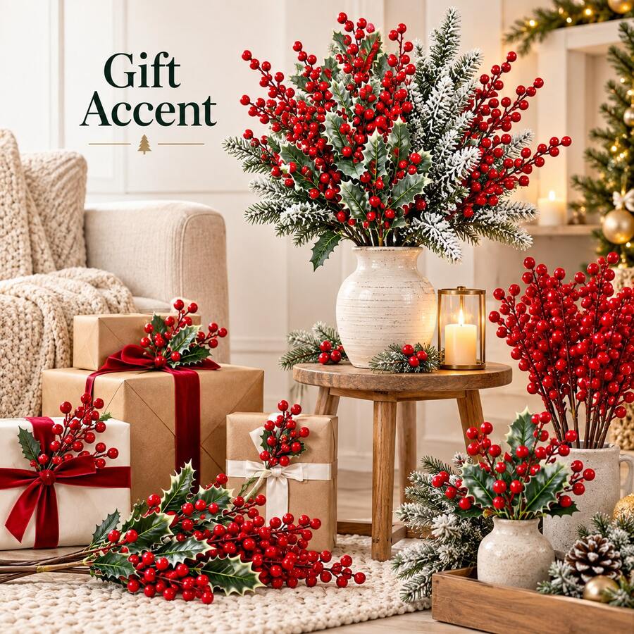 Christmas Decorative Branch Set 5PCS, Berry And Leaf Stems For Tree Vase And Holiday Decor - Multicolor - View 1