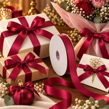 Purple Red Single-Faced Satin Ribbon 10 Yards (0.6/1.0/1.5/2.0/2.5/4.0cm) Suitable For Gift Boxes, Bouquets, Hairbands And Dress Ties Decoration, With Paper Spool For Easy Storage - Purplish-red - View 7