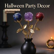 1pc Unisex Natural Stone Chips Rose Gold Plated Stem Handmade Resin Craft Elegant Table Centerpiece Home Decor For Valentine Christmas Thanksgiving Gift - Multicolor - View 1