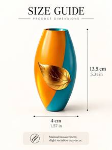 1pc Contemporary Color Block Vase With Gold-Tone Leaf Detail, Decorative Flower Vase And Tabletop Centerpiece For Living Room, Bedroom, Office, Bookshelf, Coffee Table, Entryway Home Decor - A - View 9