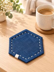 1pc Hexagon Fabric Coaster, Heat-Resistant Non-Slip Absorbent Drink Mat, Dark Blue Tabletop Protector, Suitable For Coffee Tea Cups, Minimalist Home Kitchen Restaurant Decor, Christmas Halloween Thanksgiving Holiday Gift, Room Decoration - Multicolor - View 2