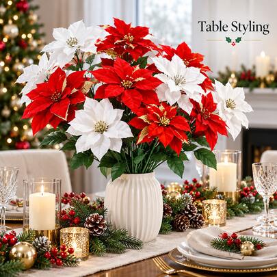 Christmas Decorative Flower Branch, Poinsettia Style Holiday Arrangement A B C D E