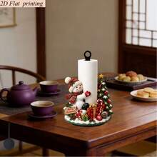 2D Flat Printing Christmas Acrylic Snowman Christmas Tree Shaped Kitchen Paper Towel Holder, 1pc Creative Christmas Theme Desktop Roll Paper Storage Rack, Holiday Atmosphere Decorative Ornament, Suitable For Kitchen, Bathroom, Living Room, Dining Room, Paper Towel Not Included - A - View 7