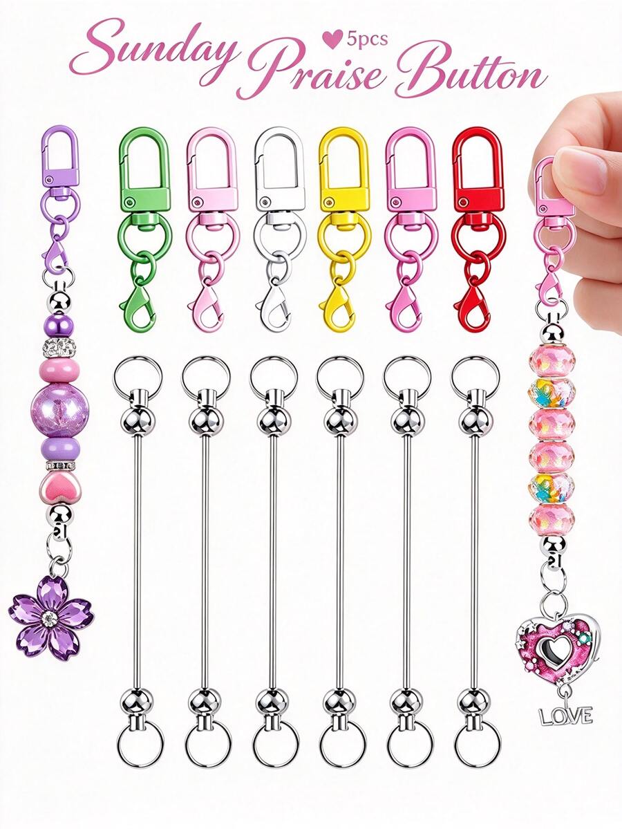 20pcs Dopamine Color Random Mixed Mini Lobster Clasp Beaded Stick Set, Keychain Key Ring Decoration, Suitable For Christmas Back To School Keychain Making Materials, Wallet Making, DIY Wallet Making - Colorful Door Catch - View 1