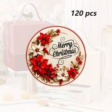 12/60/120pcs Stiker Bulat Selamat Natal, Stiker Perekat Amplop Bunga Merah Vintage, Segel Kertas Natal Holly Merah dan Emas, Untuk Pembungkus Kado, Label Pembungkus Kado Kartu Ucapan Liburan - A - View 7