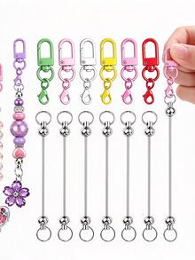 20pcs Dopamine Color Random Mixed Mini Lobster Clasp Beaded Stick Set, Keychain Key Ring Decoration, Suitable For Christmas Back To School Keychain Making Materials, Wallet Making, DIY Wallet Making - Colorful Door Catch - View 3