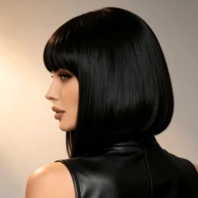 Women's 12 Inch Black Bob Wig With Straight Bangs, Natural Look, Suitable For Daily Wear, Holiday Parties, Cosplay - Black - View 6