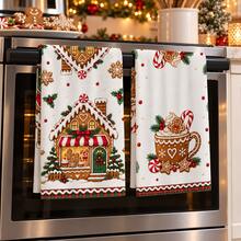 2pcs Christmas Kitchen Hand Towels, Gingerbread Man Hot Cocoa Candy Print Tea Towels, Holiday Kitchen Decor, Suitable For Kitchen Bathroom Restroom Winter Home Decor, Christmas Gift Set - Multicolor - View 2