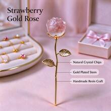 1pc Unisex Natural Stone Chips Rose Gold Plated Stem Handmade Resin Craft Elegant Table Centerpiece Home Decor For Valentine Christmas Thanksgiving Gift - Multicolor - View 9