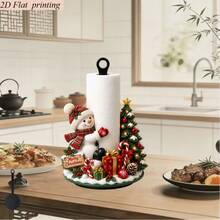 2D Flat Printing Christmas Acrylic Snowman Christmas Tree Shaped Kitchen Paper Towel Holder, 1pc Creative Christmas Theme Desktop Roll Paper Storage Rack, Holiday Atmosphere Decorative Ornament, Suitable For Kitchen, Bathroom, Living Room, Dining Room, Paper Towel Not Included - A - View 9