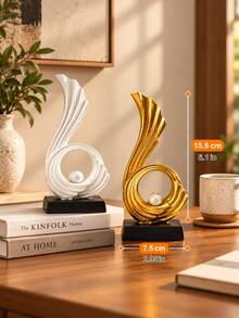 1件裝奢華現代抽象藝術雕塑 金色與白色螺旋桌面裝飾品（珍珠點綴）優雅家居裝飾，適用客廳、辦公室、層架與玄關櫃（無需用電） - C - 查看 7
