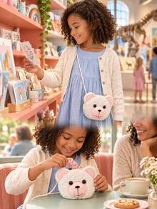1pc Cartoon Animal Head Plush Crossbody Bag, One Shoulder Bag, Cute Bear Shaped Portable Storage Pouch, Fine Curly Fabric Skin-Friendly And Comfortable, Rounded Body Exquisite And Compact, Smooth Zipper Convenient For Accessing Items, Shoulder Strap Design Frees Hands, Decorates Outfit And Enhances Atmosphere, Suitable For Commuting, Store Visiting, Outdoor Photography, Ideal For Girls, Winter Sweet Style 3D Bear Plush Coin Purse Accessory Bag - Multicolor - View 7