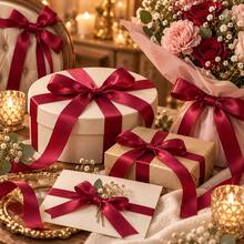 Purple Red Single-Faced Satin Ribbon 10 Yards (0.6/1.0/1.5/2.0/2.5/4.0cm) Suitable For Gift Boxes, Bouquets, Hairbands And Dress Ties Decoration, With Paper Spool For Easy Storage - Purplish-red - View 4