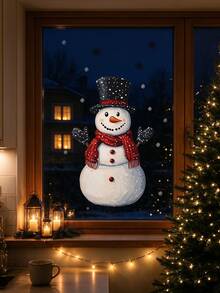 1pc Christmas Snowman And Snowflake Self-Adhesive Wall Sticker - Removable Kitchen, Bathroom, Bedroom With Cartoon Snowman And Red Scarf Design, Bathroom Decor, Cheerful Holiday Theme PVC Sticker, Christmas Decoration Wall Decal - one-size - View 7