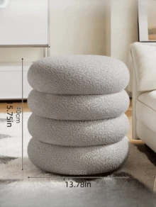 Puf redondo tipo dona moderno, taburete tapizado de felpa para tocador, reposapiés acolchado suave para sala de estar y dormitorio - Gris - Ver 1