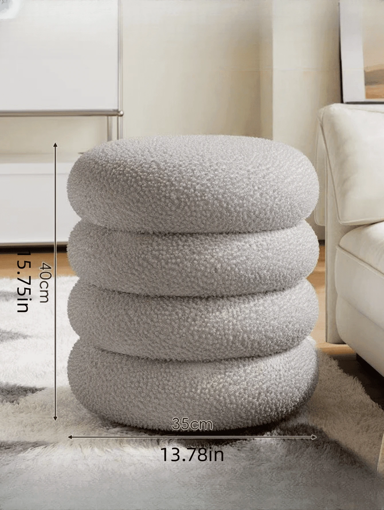 Puf redondo tipo dona moderno, taburete tapizado de felpa para tocador, reposapiés acolchado suave para sala de estar y dormitorio - Gris - Ver 1