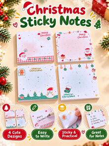 80 Sheets/Pack Happy Christmas Pattern Sticky Notes, 4-Style Pattern Design Portable Stationery, Self-Adhesive Notepad - Christmas Gift For Friends - one-size - View 6