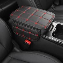 1pc PU Leather Car Armrest Pad, Center Armrest Protector, Center Armrest Storage Pad, Dual-Sided Storage Pockets, Square Embroidery Fashion Design, Elegant Texture, Durable Stitching, Breathable Perforated, Suitable For Most Car Models - Grid - View 11