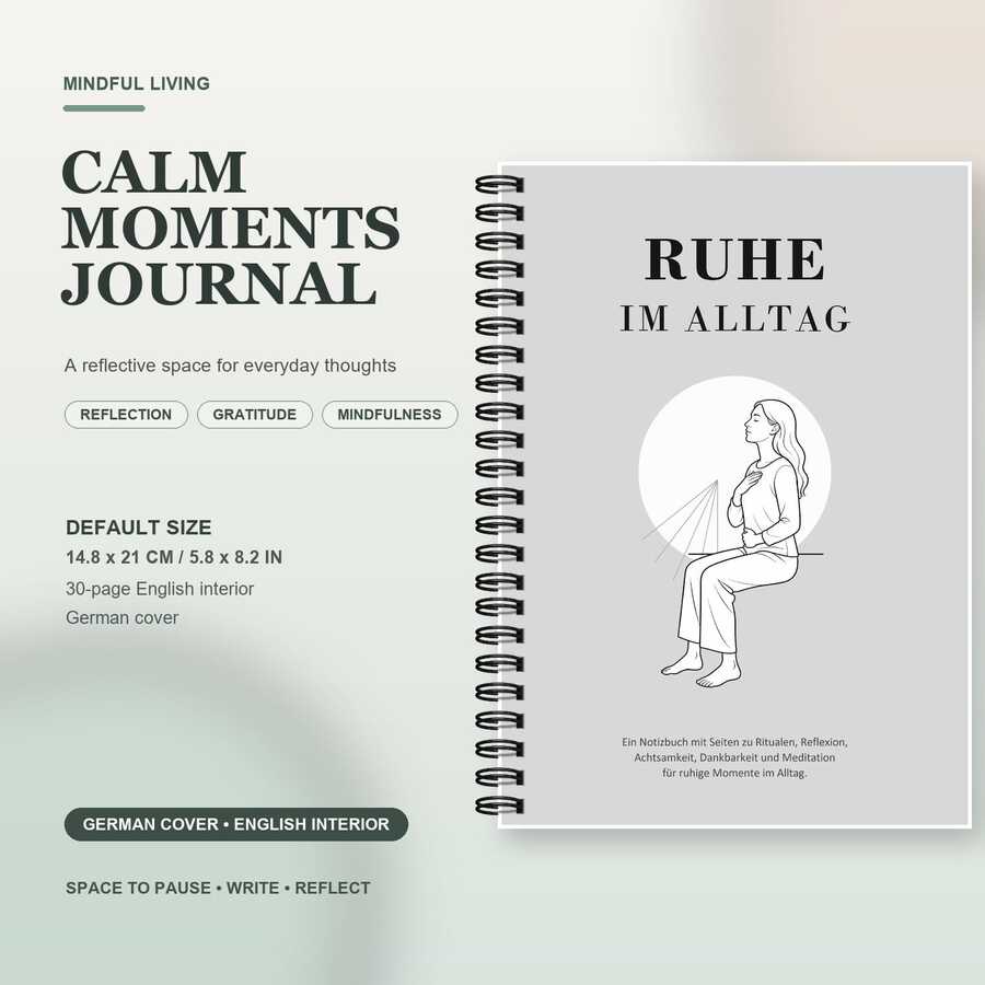 Calm Moments Spiral Notebooks With Guided Writing Prompts, Daily Reflection, Mindfulness Exercises, Self Care Activities, Morning And Evening Routines, Weekly Challenges, Affirmations, Daily And Monthly Gratitude, Meditation Tracker - A5 - View 1