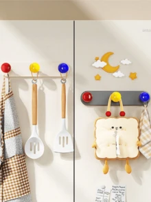 1pc Magnetic Colorful Ball-Tipped Hook Rack, Drill-Free Wall-Mounted Multi-Hook Organizer, Strong Magnetic Adhesive Hanger; Suitable For Handheld Items, Keys, Headphones, Cutlery Pouches, And Home Decor Storage. - Multicolor - View 9