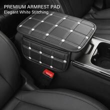 1pc PU Leather Car Armrest Pad, Center Armrest Protector, Center Armrest Storage Pad, Dual-Sided Storage Pockets, Square Embroidery Fashion Design, Elegant Texture, Durable Stitching, Breathable Perforated, Suitable For Most Car Models - Grid - View 2