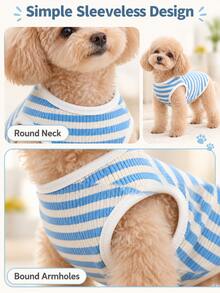 1 buah Tank Top Anjing Bergaris, Kemeja Hewan Peliharaan Tanpa Lengan Bergaris dengan Leher Bulat, Rompi Ringan untuk Sehari-hari untuk Anjing Kecil dan Anak Anjing - Baby Blue - View 4