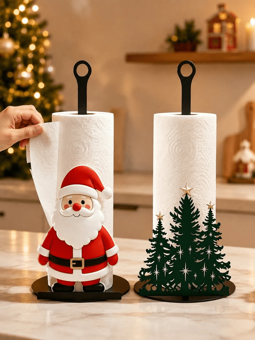 1pc Christmas Decor Kitchen Paper Towel Holder - Desktop Roll Holder, Fun Santa Design, Suitable For Kitchen, Bathroom, Living Room And Dining Room, Decorative Ornament To Create Cozy Christmas Atmosphere, Christmas Gift, Holiday Supplies - Multicolor - View 1