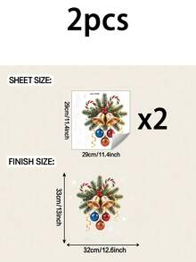2/1pc Christmas Pine Branch Bell Colorful Ball Window Decals, Suitable For Kitchen, Dining Room And Other Window Surface Decoration, Removable Vinyl Window Stickers - A - View 9