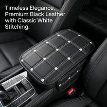 1pc PU Leather Car Armrest Pad, Center Armrest Protector, Center Armrest Storage Pad, Dual-Sided Storage Pockets, Square Embroidery Fashion Design, Elegant Texture, Durable Stitching, Breathable Perforated, Suitable For Most Car Models - Grid - View 6