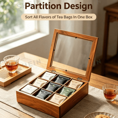 1 pièce Boîte de rangement pour sachets de thé en bois à 9 compartiments, organisateur de sachets de thé divisé, support de rangement pour thé à plusieurs fentes, convient pour le comptoir de cuisine, la station de café, la décoration de la maison, cadeau de pendaison de crémaillère
