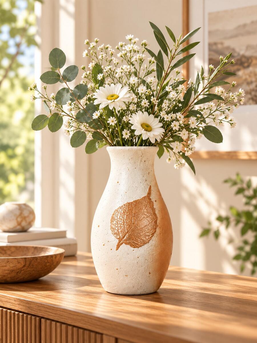 1pc Mini Vase, Gold Leaf Pattern, Elegant Vintage Home Decor, Suitable For Dried Flowers, Small Desktop Ornament For Living Room, Coffee Table, Bookshelf, Bedroom And Office Desk - A - View 1