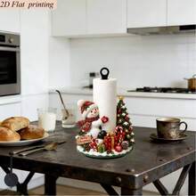 2D Flat Printing Christmas Acrylic Snowman Christmas Tree Shaped Kitchen Paper Towel Holder, 1pc Creative Christmas Theme Desktop Roll Paper Storage Rack, Holiday Atmosphere Decorative Ornament, Suitable For Kitchen, Bathroom, Living Room, Dining Room, Paper Towel Not Included - A - View 5