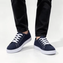 Blue Low-Top Canvas Shoes | Breathable & Durable | Classic Lace-Up Non-Slip Sole | Versatile For All Seasons, Suitable For Daily Wear, Shopping, And Travel - Blue - View 7