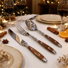 Stainless Steel Tableware Set, Light Luxury High-End Stainless Steel Table Knives, Forks, Spoons, Salad Forks, Teaspoons, Ice Cream Spoons, High-Value Practical Household Restaurant Wooden Handle Knives, Forks, Spoons - View 5