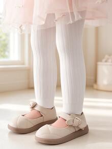 1pc Kids Fashion Autumn/Winter Warm Fitted Leggings, Knitted Fabric Solid Color Ribbed Cropped Length Dance Practice Pants, Suitable For Girls And Babies - White - View 10