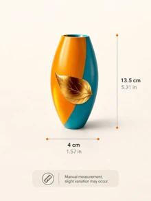 1pc Modern Color Block Decorative Vase With Gold Leaf Accent, Artistic Tabletop Vase For Living Room, Bedroom, Office Desk, Bookshelf, Entryway, Dining Table Centerpiece Home Decor - 1PC - View 13